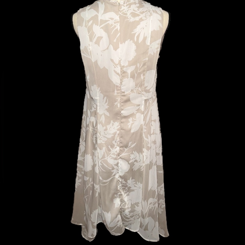 Chaps Cream Gold Sheath Midi Dress Crew Neck Sleeveless - Picture 3 of 4